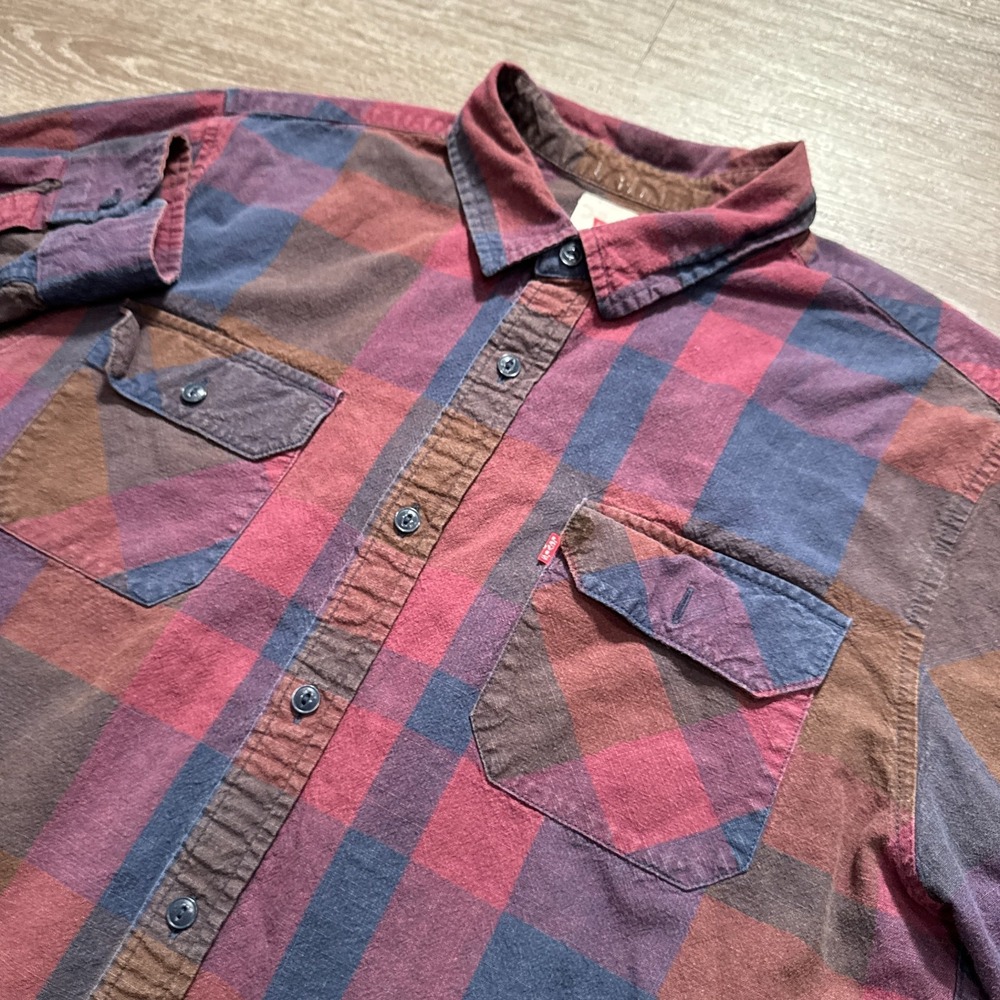 Levis Shirt Mens Large Plaid Flannel Western Pocket 100% Cotton Button Up‎ Adult